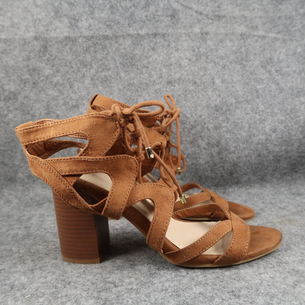Charlotte Russe Shoes Womens 7 Sandal Block Heel Lace Up Open Toe Brown Casual